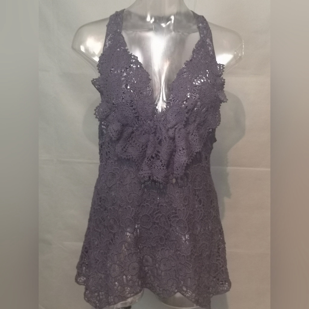 Upcycled Crochet Lace Ruffle Top - Picture 1 of 8